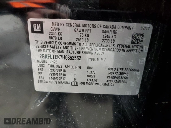 2017 GMC Terrain SLE with VIN 2GKFLTEK7H6352562, listed as a Copart auction lot 50656575 with 98,567 mi miles and Clean Title. Bid and sale history available at carsss.com. Image 13.