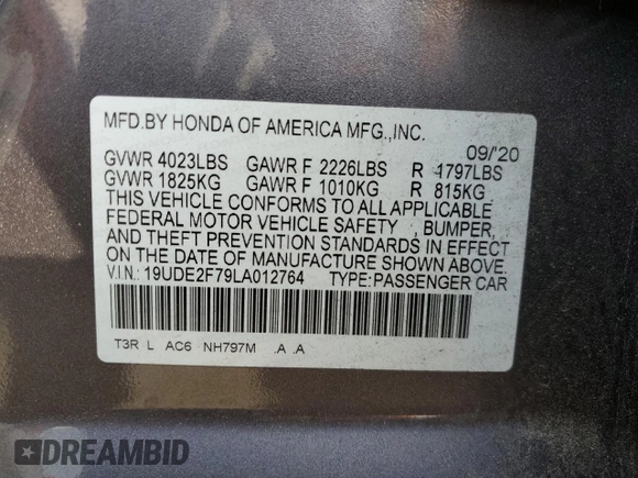 2020 Acura ILX w/Premium Pkg with VIN 19UDE2F79LA012764, listed as a Copart auction lot 45403385 with 28,512 mi miles and Salvage Title. Bid and sale history available at carsss.com. Image 13.