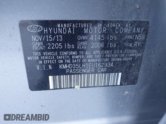 2014 Hyundai Elantra GT with VIN KMHD35LH1EU162934, listed as a IAAI auction lot 41705866 with 121,709 mi miles. Bid and sale history available at carsss.com. Image 9.
