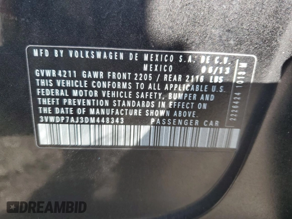 2013 Volkswagen Jetta SE z VIN 3VWDP7AJ3DM448343, wystawiony jako Copart lot #60096735 z przebiegiem 93 674 mil mil oraz Nie do naprawy • Non repairable. Historia ofert i sprzedaży dostępna na DreamBid. Obrazek 13.