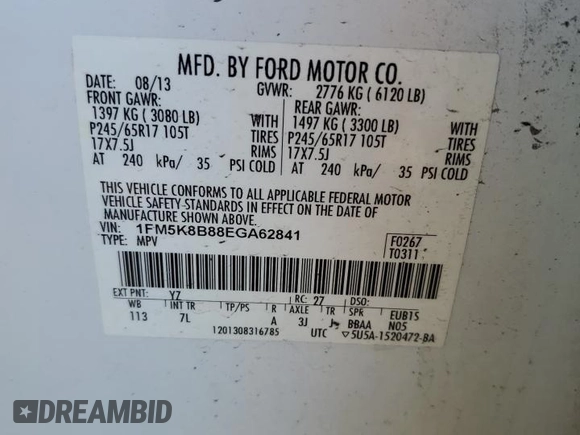 2014 Ford Explorer z VIN 1FM5K8B88EGA62841, wystawiony jako Copart lot #47049985 z przebiegiem 108 957 mil mil oraz Szkoda całkowita • Salvage title. Historia ofert i sprzedaży dostępna na DreamBid. Obrazek 13.