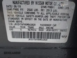 2019 Infiniti Q50 3.0t LUXE with VIN JN1EV7APXKM542829, listed as a IAAI auction lot 41146340 with 43,708 mi miles. Bid and sale history available at carsss.com. Image 9.