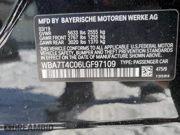 2020 BMW 7 Series 740i xDrive с VIN WBA7T4C06LGF97109, выставлен на аукционе Copart как лот 42167005 с пробегом 66 930 миль миль и Списание • Salvage title. История ставок и продаж доступна на DreamBid. Изображение 14.