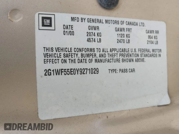 2000 Chevrolet Impala с VIN 2G1WF55E0Y9271029, выставлен на аукционе IAAI как лот 42680481 с пробегом 224 137 миль миль и . История ставок и продаж доступна на DreamBid. Изображение 9.