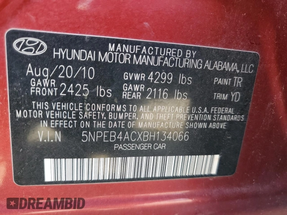 2011 Hyundai Sonata GLS with VIN 5NPEB4ACXBH134066, listed as a Copart auction lot 53327515 with Not Provided miles and Salvage Title. Bid and sale history available at carsss.com. Image 15.