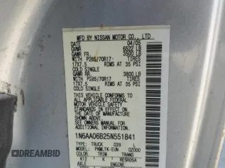 2005 Nissan Titan SE with VIN 1N6AA06B25N551841, listed as a Copart auction lot 62160285 with 167,019 mi miles and Salvage title. Bid and sale history available at DreamBid. Image 12.