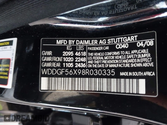 2008 Mercedes-Benz C 350 Sport with VIN WDDGF56X98R030335, listed as a IAAI auction lot 42699601 with 220,011 mi miles and . Bid and sale history available at DreamBid. Image 9.