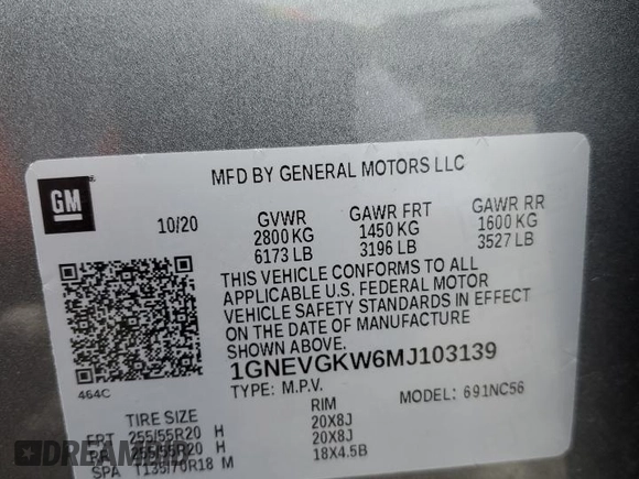 2021 Chevrolet Traverse LT Cloth with VIN 1GNEVGKW6MJ103139, listed as a Copart auction lot 69636174 with 45,818 mi miles and Salvage Title. Bid and sale history available at carsss.com. Image 13.