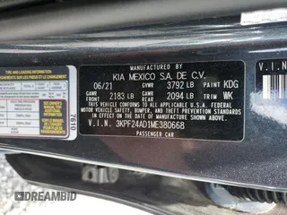 2021 Kia Forte LXS z VIN 3KPF24AD1ME380668, wystawiony jako Copart lot #57884555 z przebiegiem 63 763 mil mil oraz Szkoda całkowita • Salvage title. Historia ofert i sprzedaży dostępna na DreamBid. Obrazek 12.