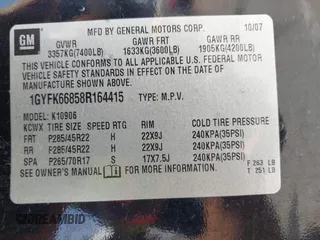 2008 Cadillac Escalade ESV z VIN 1GYFK66858R164415, wystawiony jako IAAI lot #42471328 z przebiegiem 186 824 mil mil oraz . Historia ofert i sprzedaży dostępna na DreamBid. Obrazek 9.
