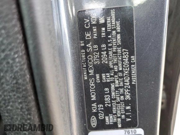 2019 Kia Forte LXS with VIN 3KPF24AD7KE094837, listed as a Copart auction lot 46893335 with 94,515 mi miles and Salvage Title. Bid and sale history available at carsss.com. Image 12.