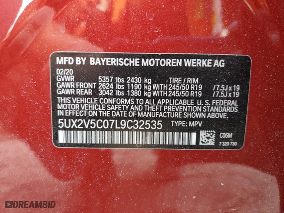 2020 BMW X4 M40i with VIN 5UX2V5C07L9C32535, listed as a Copart auction lot 44514375 with NaN miles and Non Repairable. Bid and sale history available at carsss.com. Image 14.