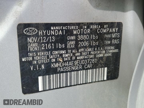 2014 Hyundai Elantra SE с VIN KMHDH4AE9EU037281, выставлен на аукционе Copart как лот 57853055 с пробегом 124 338 миль миль и Чистый • Clean title. История ставок и продаж доступна на DreamBid. Изображение 12.