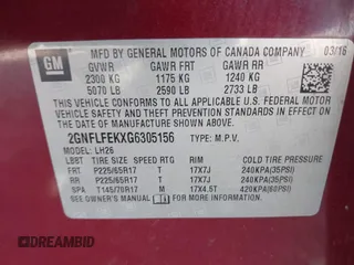 2016 Chevrolet Equinox LT with VIN 2GNFLFEKXG6305156, listed as a IAAI auction lot 42139332 with Not Provided miles and . Bid and sale history available at DreamBid. Image 9.