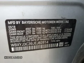 2018 BMW X2 sDrive28i with VIN WBXYJ3C39JEJ82814, listed as a Copart auction lot 59498615 with 74,550 mi miles and Salvage title. Bid and sale history available at DreamBid. Image 13.