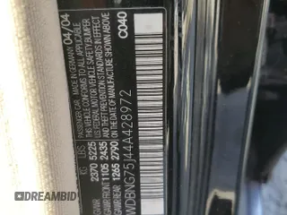 2004 Mercedes-Benz S-Class 5.0L with VIN WDBNG75J44A428972, listed as a Copart auction lot 47454035 with 2,558 mi miles and Salvage Title. Bid and sale history available at carsss.com. Image 12.