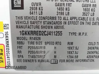 2012 GMC Acadia SLT1 with VIN 1GKKRRED2CJ411255, listed as a IAAI auction lot 42080056 with 203,201 mi miles. Bid and sale history available at carsss.com. Image 9.