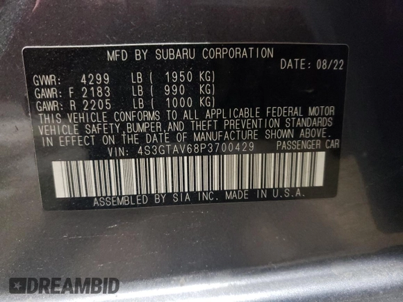 2023 Subaru Impreza Premium with VIN 4S3GTAV68P3700429, listed as a Copart auction lot 53397865 with 14,551 mi miles and Salvage title. Bid and sale history available at DreamBid. Image 13.