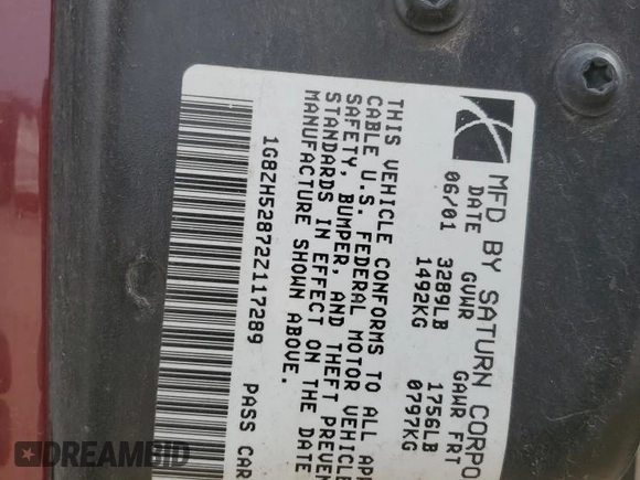 2002 Saturn SL with VIN 1G8ZH52872Z117289, listed as a Copart auction lot 50993815 with Not provided miles and Salvage title. Bid and sale history available at DreamBid. Image 14.