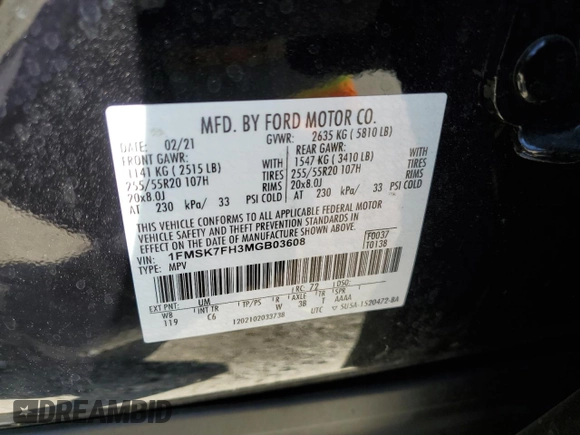 2021 Ford Explorer Limited with VIN 1FMSK7FH3MGB03608, listed as a Copart auction lot 75038174 with 80,254 mi miles and Salvage Title. Bid and sale history available at carsss.com. Image 14.