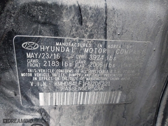 2017 Hyundai Elantra SE with VIN KMHD84LF1HU206221, listed as a IAAI auction lot 42048576 with 1 mi miles. Bid and sale history available at carsss.com. Image 9.