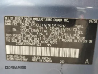 2009 Toyota RAV4 with VIN 2T3BF33V79W011523, listed as a Copart auction lot 53787485 with 160,016 mi miles and Salvage Title. Bid and sale history available at carsss.com. Image 13.