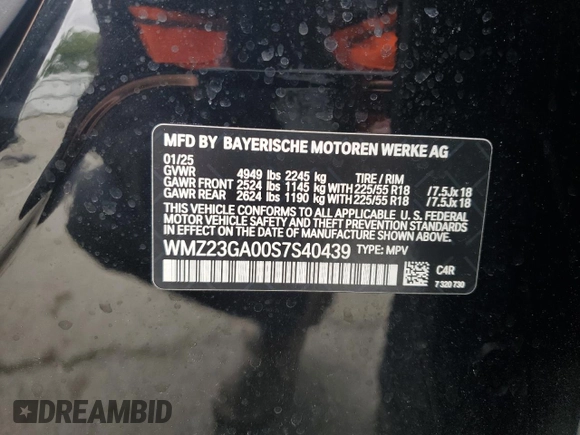 2025 MINI Countryman S with VIN WMZ23GA00S7S40439, listed as a Copart auction lot 53718955 with 2,750 mi miles and Clean title. Bid and sale history available at DreamBid. Image 13.