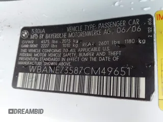 2007 BMW 5 Series 530i with VIN WBANE73587CM49651, listed as a IAAI auction lot 41901010 with 146,053 mi miles. Bid and sale history available at carsss.com. Image 9.