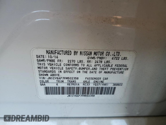 2015 Infiniti Q40 with VIN JN1CV6AP7FM502358, listed as a Copart auction lot 79194474 with Not Provided miles and Salvage Title. Bid and sale history available at DreamBid. Image 15.