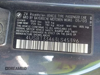 2003 BMW Z4 2.5i z VIN 4USBT33463LS45396, wystawiony jako IAAI lot #42323284 z przebiegiem 183 343 mil mil oraz . Historia ofert i sprzedaży dostępna na DreamBid. Obrazek 9.