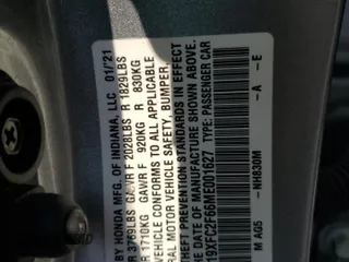 2021 Honda Civic LX with VIN 19XFC2F66ME001627, listed as a Copart auction lot 59653925 with 48,468 mi miles and Salvage title. Bid and sale history available at DreamBid. Image 12.