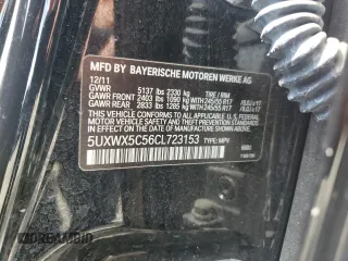 2012 BMW X3 28i with VIN 5UXWX5C56CL723153, listed as a Copart auction lot 52357795 with 93,916 mi miles and Salvage Title. Bid and sale history available at DreamBid. Image 15.