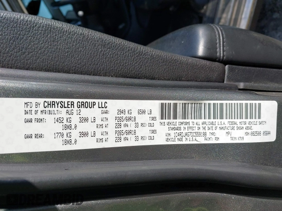 2013 Dodge Durango SXT with VIN 1C4RDJAG7DC559188, listed as a IAAI auction lot 41785126 with Not Provided miles and . Bid and sale history available at carsss.com. Image 9.