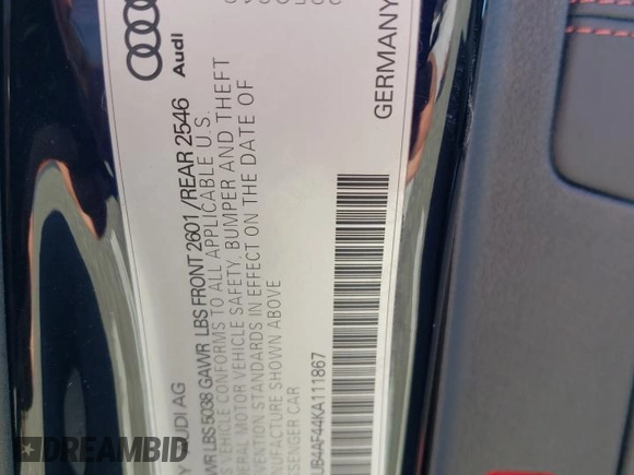 2019 Audi S4 Premium Plus with VIN WAUB4AF44KA111867, listed as a Copart auction lot 49939724 with 0 mi miles. Bid and sale history available at carsss.com. Image 14.