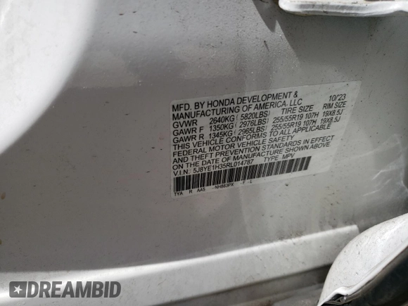 2024 Acura MDX с VIN 5J8YE1H35RL014787, выставлен на аукционе Copart как лот 55482145 с пробегом 20 272 миль миль и Списание • Salvage title. История ставок и продаж доступна на DreamBid. Изображение 13.