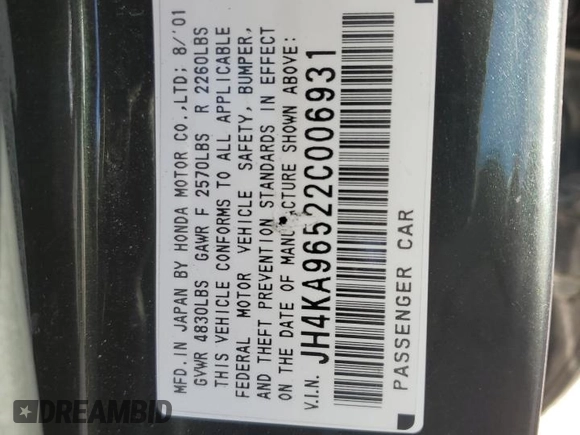 2002 Acura RL z VIN JH4KA96522C006931, wystawiony jako Copart lot #55517035 z przebiegiem 140 035 mil mil oraz Szkoda całkowita • Salvage title. Historia ofert i sprzedaży dostępna na DreamBid. Obrazek 12.