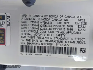 2022 Honda CR-V EX with VIN 2HKRW2H59NH638128, listed as a IAAI auction lot 41405490 with 28,420 mi miles. Bid and sale history available at carsss.com. Image 9.