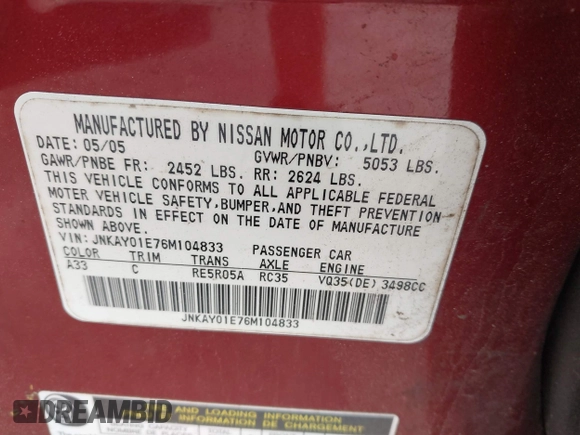 2006 Infiniti M Sport z VIN JNKAY01E76M104833, wystawiony jako IAAI lot #42276795 z przebiegiem 196 550 mil mil oraz . Historia ofert i sprzedaży dostępna na DreamBid. Obrazek 9.