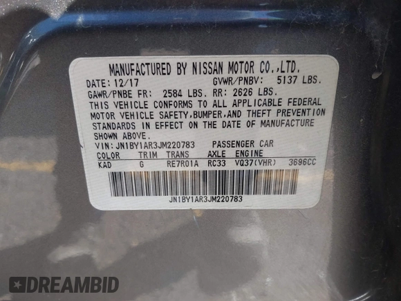 2018 Infiniti Q70 Luxe with VIN JN1BY1AR3JM220783, listed as a IAAI auction lot 41480241 with 95,739 mi miles and . Bid and sale history available at DreamBid. Image 9.