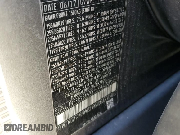 2017 Land Rover Discovery HSE with VIN SALRRBBV6HA023525, listed as a Copart auction lot 73611584 with 110,910 mi miles and Salvage Title. Bid and sale history available at carsss.com. Image 16.