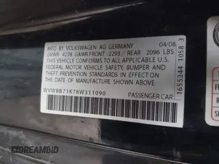 2008 Volkswagen Rabbit S with VIN WVWBB71K78W311090, listed as a IAAI auction lot 41235811 with 227,250 mi miles. Bid and sale history available at carsss.com. Image 9.