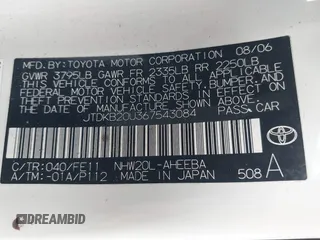 2006 Toyota Prius with VIN JTDKB20U367543084, listed as a IAAI auction lot 41515515 with 142,513 mi miles. Bid and sale history available at carsss.com. Image 9.