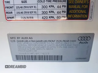 2006 Audi A3 S-Line with VIN WAUKD78P76A116223, listed as a IAAI auction lot 41409659 with 96,735 mi miles. Bid and sale history available at carsss.com. Image 9.
