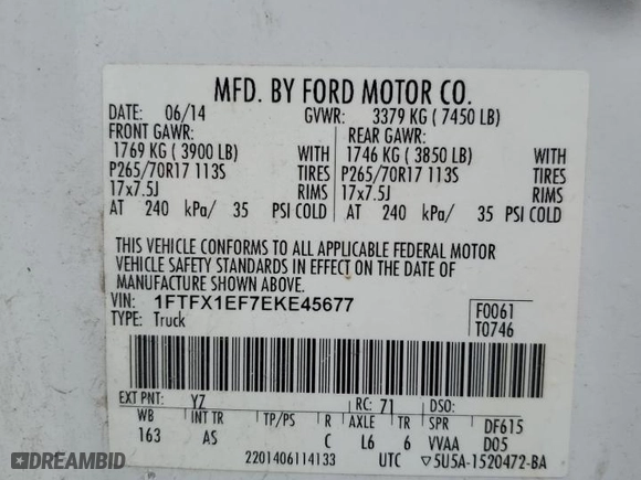 2014 Ford F-150 XL with VIN 1FTFX1EF7EKE45677, listed as a Copart auction lot 47752295 with 376,541 mi miles and Salvage Title. Bid and sale history available at carsss.com. Image 15.