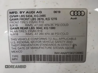 2019 Audi Q5 Premium with VIN WA1ANAFY3K2126962, listed as a Copart auction lot 66142252 with 49,265 mi miles. Bid and sale history available at carsss.com. Image 10.
