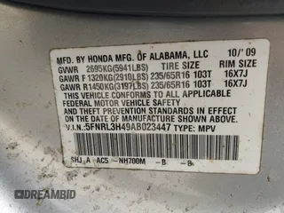 2010 Honda Odyssey EX с VIN 5FNRL3H49AB023447, выставлен на аукционе IAAI как лот 42185412 с пробегом 215 317 миль миль и . История ставок и продаж доступна на DreamBid. Изображение 9.