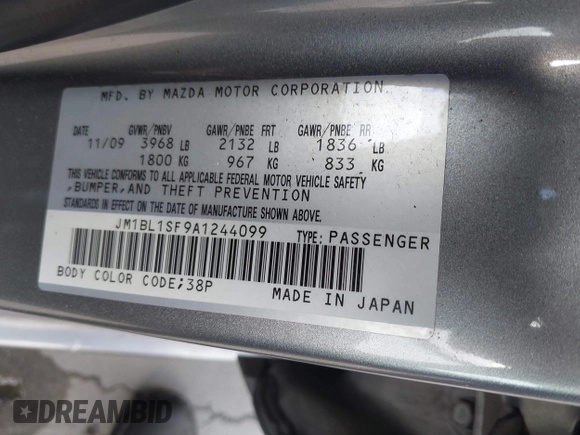 2010 Mazda 3 i Touring with VIN JM1BL1SF9A1244099, listed as a IAAI auction lot 42248231 with 80,000 mi miles and . Bid and sale history available at DreamBid. Image 9.