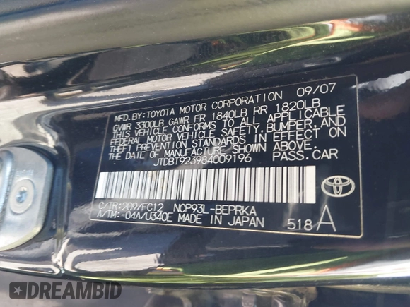 2008 Toyota Yaris z VIN JTDBT923984009196, wystawiony jako IAAI lot #41719741 z przebiegiem 129 870 mil mil oraz . Historia ofert i sprzedaży dostępna na DreamBid. Obrazek 9.