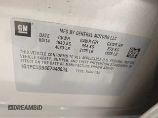 2014 Chevrolet Cruze 1LT with VIN 1G1PC5SB6E7448834, listed as a IAAI auction lot 42582022 with 177,919 mi miles and . Bid and sale history available at DreamBid. Image 9.