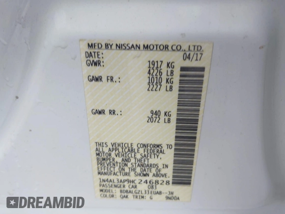 2017 Nissan Altima SR z VIN 1N4AL3AP9HC246828, wystawiony jako IAAI lot #41137292 z przebiegiem 132 851 mil mil oraz . Historia ofert i sprzedaży dostępna na DreamBid. Obrazek 9.